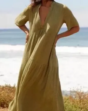Anthropologie The Kallie Flowy Olive Green Maxi Dress XS Guaze New NWT BOHO HTF thumbnail 1