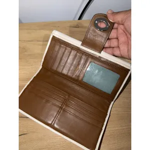 Coach Cream Leather Trifold Wallet Brown Snakeskin Turnlock Y2K Vintage Style M thumbnail 5