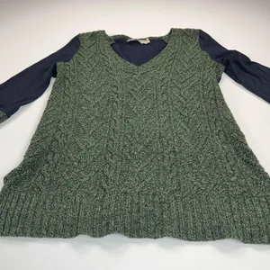 Pilcro and the Letterpress Dually Clad Wool Cable Knit Sweater Green/Navy Size L thumbnail 10