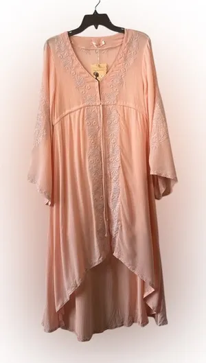 Peach Embroidered Boho Dress Pink Size L thumbnail 1