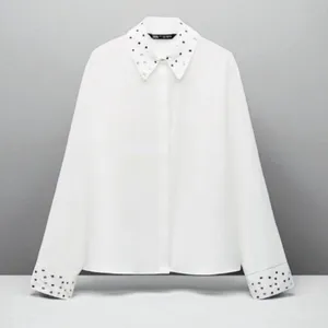 NWT ZARA Embellished Long Sleeve Chiffon Button Up Shirt White Medium thumbnail 5
