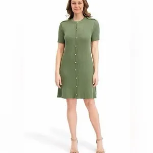 French Connection Sage Green Ribbed Midi Dress thumbnail 3