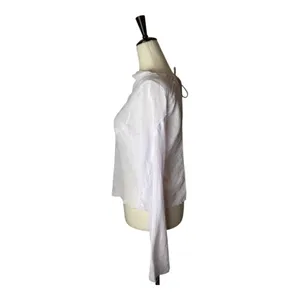 Zara Shirt Women‎ XS Purple Lilac Sheer Raw Seam Detail Tie Neck Open Back Top thumbnail 4