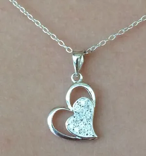 Sterling Silver 925 Lopsided CZ Open Heart Pendant thumbnail 2