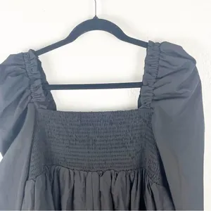 HERRINGSTONES Black Ruffle Long Sleeves Trim Smocked Back Dress, Size Large Boho thumbnail 9