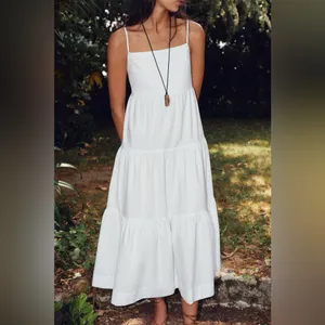 ZARA White Poplin Tiered Maxi Dress - Open Back Tie - Size L thumbnail 11