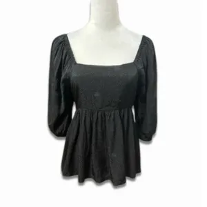 Treasure & Bond Boho Top Flowy Peplum Black Open Back Square Neck S NWOT Classic thumbnail 3
