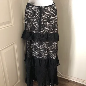 Black Whimsygoth gothic grunge lace cut out slim fit fitted maxi halter formal prom dress gown deep V neckline, open back, and tiered ruffle hem-S #goth #whimsygoth #fairycore #fairygrunge thumbnail 5