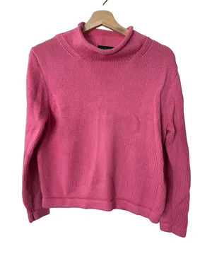 J.Crew Roll Neck Sweater Pink Cotton Shaker Stitch thumbnail 1