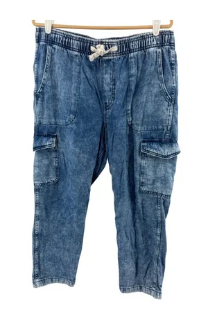 GAP Easy Jean pull on Light Blue Washed Denim Cargo Joggers tapered L drawstring thumbnail 1