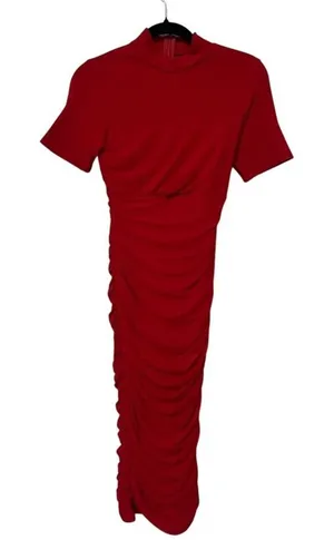 Mock neck ruched back zip maxi dress‎ short sleeve red size small thumbnail 1