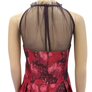 Maggy London Red Jacquard Cocktail Wedding Guest Illusion Yoke Dress Womens 16 thumbnail 7