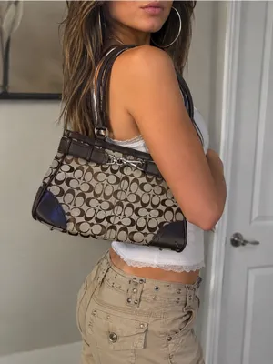 Vintage Coach Y2K Hamptons Signature Leather Satchel Brown Monogram Jacquard thumbnail 2