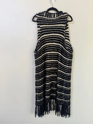 Chico’s Black & Gold striped Faron Knit Fringe long open front sweater vest XL 3 thumbnail 5