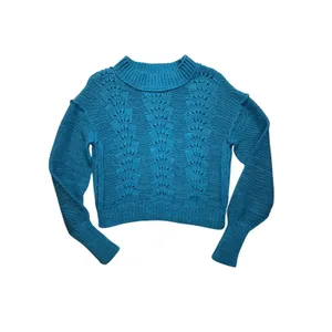 Free People Blue Cable Knit Cropped Sweater Size S‎ thumbnail 2