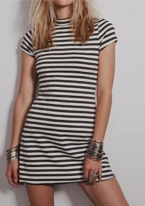 Free People Beach On‎ The Line Ponte Dress Small Gray White Stripe Mini thumbnail 1