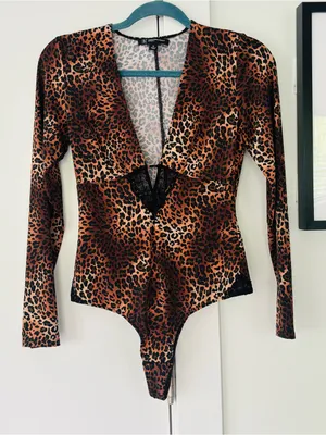 INC International Concepts Leopard Print bodysuit size M Brown Size M thumbnail 1