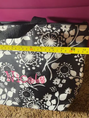 thirty-one Black Floral Lunch Bag with Pink Name Embroidery thumbnail 3