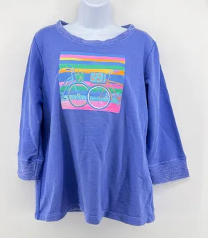 NWT Fresh Produce Two Bikes Sunset Sweatshirt Peri Blue French Terry S SM USA thumbnail 1