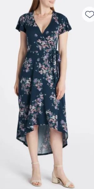 NWT Fortune + Ivy Irene Floral High Low Wrap Maxi Dress Navy Pink Size M thumbnail 1