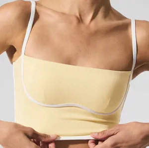 Alo Yoga Airbrush Streamlined Bra Tank Warm Butter/White S thumbnail 1