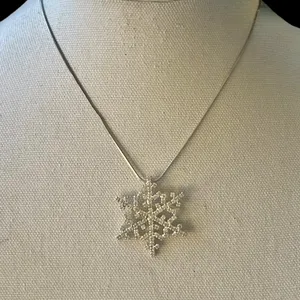 Large Rhinestone Snowflake Pendant Necklace Silver thumbnail 1