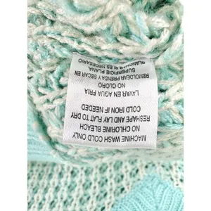 POOF! Womens Size S Open Knit V-Neck Sweater Aqua Blue White Hi-Low Boho Coastal thumbnail 10