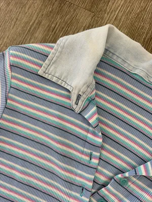 Vintage Y2K striped button front collared shirt sleeve top blue pink small thumbnail 6