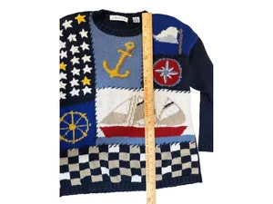 1980s Nautical Maritime Sailing Vintage Sailboat Whimsical Lagenlook Sweater thumbnail 10