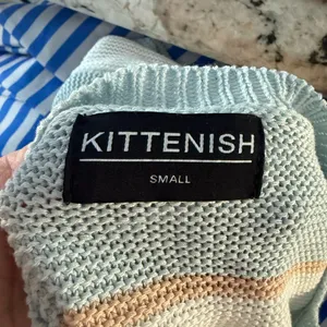 KITTENISH Blue Cream Striped Cropped Knit Sweater Women’s Small thumbnail 6