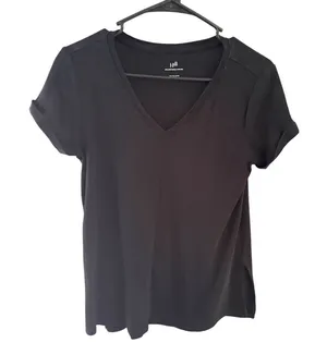 J. Jill Black Pima‎ Cotton V-Neck Short Sleeve Tee Shirt Cuffed Side Slit Small thumbnail 1