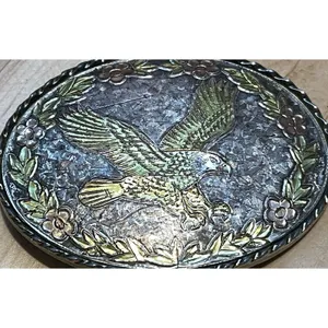 Vintage Eagle Belt Buckle Made In USA Mixed Metal Silver Gold Copper Oval thumbnail 2