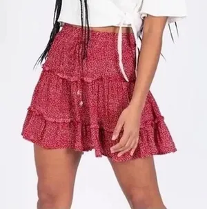 PRINCESS POLLY red floral print mini skirt size 0 women’s thumbnail 1