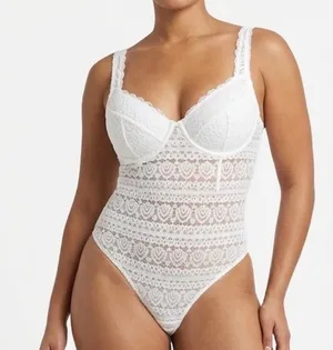 Bozzolo White Lace Intricate Sheer Bodysuit - Size Medium thumbnail 1