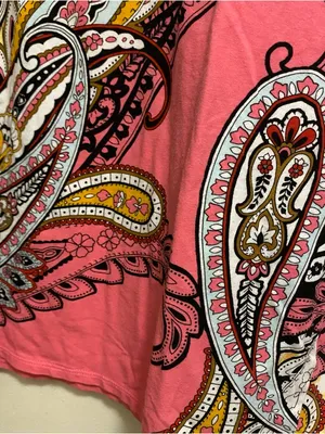 Chico’s Chicos Womens Top Blouse Size 1 M Medium 40” Boho Paisley Pink Yellow thumbnail 4
