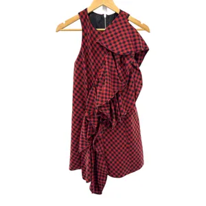 NWT Petersyn Ariana Arona Gingham‎ Ruffle Asymmetrical Dress Red Black XS thumbnail 2
