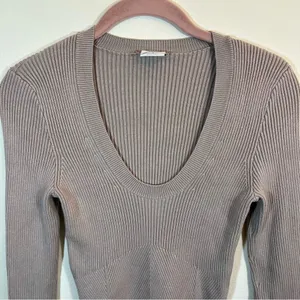 ✨ Abercrombie & Fitch Scoop Neck Ribbed Knit‎ Sweater Tan Neutral Small thumbnail 2