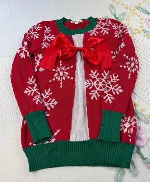 Mesh Lace Womens Size S Red Green White Snowflake Holiday Ugly Christmas Sweater thumbnail 1