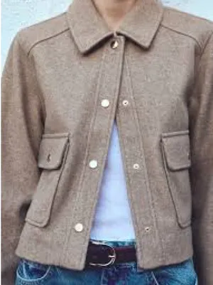 Zara Cropped Wool Look Utility Jacket Beige Camel Button Front Size Small thumbnail 1