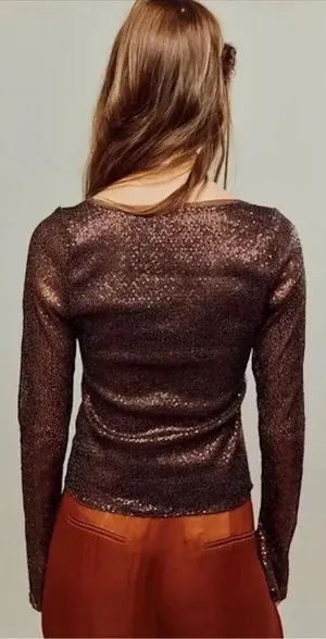 Free People NWOT Late Night Disco Layering Top in Hot Fudge Sequin - Small thumbnail 2