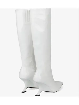 NEW White Patent Metallic Boots Knee High Sculptural Wedge Heel Boots 8.5 thumbnail 7