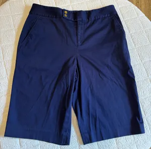 Lauren Ralph Lauren Tailored Navy Bermuda Shorts - Double Button Chino Size 10 thumbnail 2