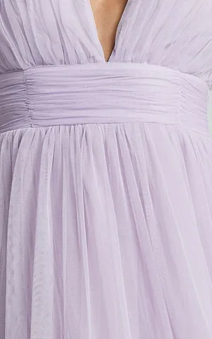 New Showpo Jiraye Midi Dress Flutter Sleeve Tuelle Plunge Dress Size Large thumbnail 8