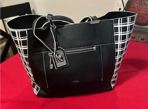 Lauren Ralph Lauren Black and White Grid Tote Preowned see pictureslight wear. thumbnail 1