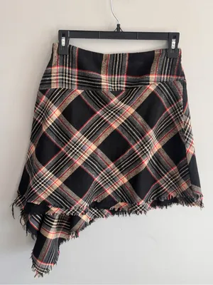 Threadbare Yana Plaid Asymmetrical Fringe Mini Skirt Gray XS US 4 NWT thumbnail 3