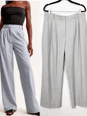 Abercrombie & Fitch Curve Love A&F Sloane Tailored Wide Leg Pant Grey Heather thumbnail 2
