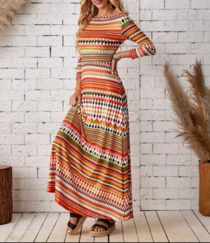 Boutique Striped Maxi Dress Orange  thumbnail 3