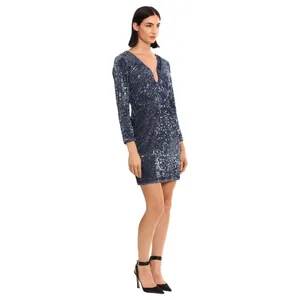NWT Donna Morgan Holiday Sequin Dress Event Occasion Cocktail Dark Blue Gray 16 thumbnail 3