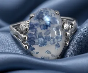 Gorgeous Stainless Steel Silver w/ Gorgeous Frosted White/Blue Gemstone Size 6 thumbnail 1