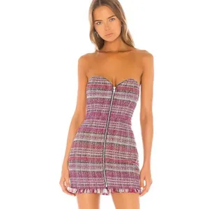 Revolve NBD Strapless Pink Tweed Zip-Front Mini Dress thumbnail 4